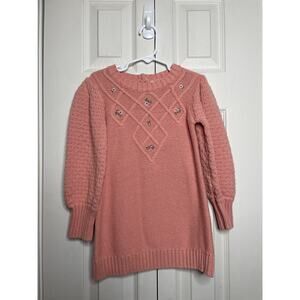 Nicole Miller Girls Sweater Dress Knit Pink Long Sleeve Floral 4T